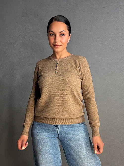 Светр жіночий A-N 02493 букле з ґудзиками тонкий і теплий базовий, коричневий, one size Київ - фото 17