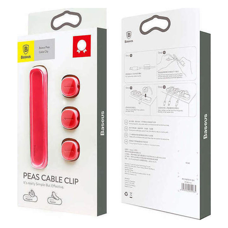Магнітний органайзер держак для проводів Baseus Peas Cable Clip ACWDJ-09 (Червоний) Миколаїв - фото 8