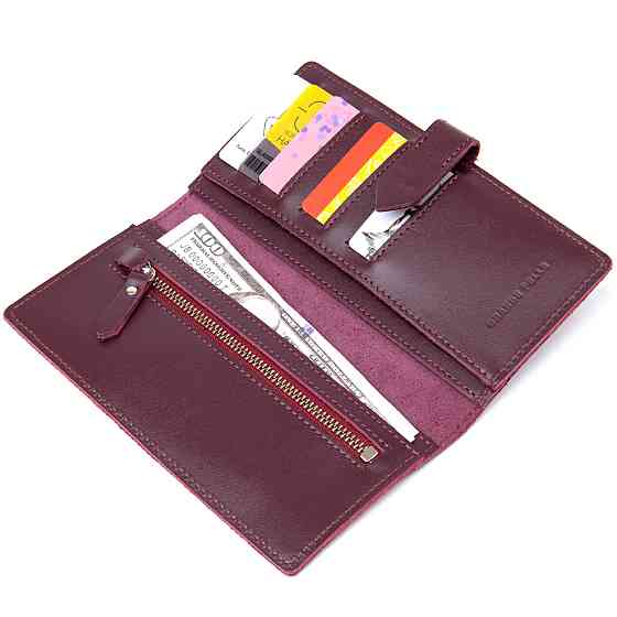 Шкіряне глянсове портмоне GRANDE PELLE 11467 Бордовий Київ