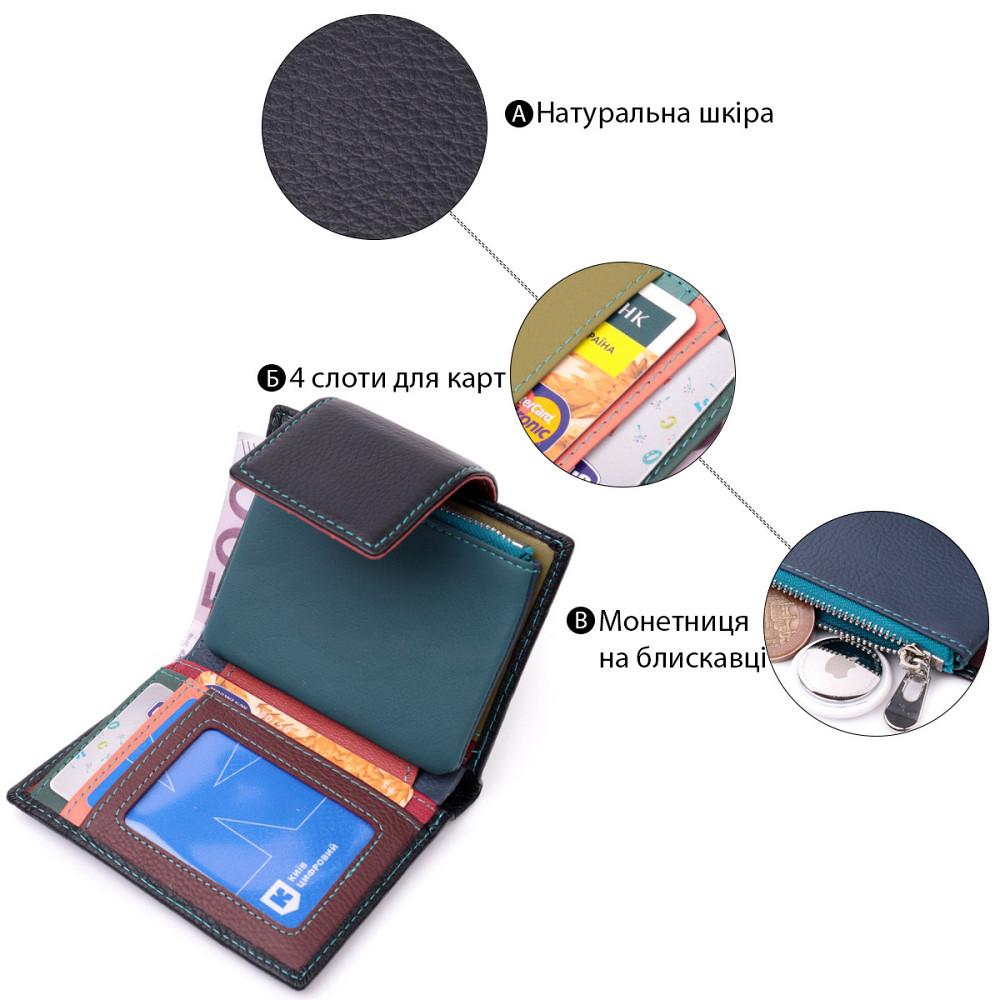 Портмоне для женщин в классическом цвете с интересной монетницей ST Leather 19449 Черный Киев - изображение 5