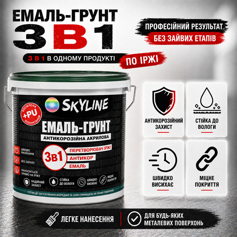 Емаль-ґрунт 3 в 1 SkyLine RAL 5015 Яскраво-блакитна антикорозійна акрил-поліуретанова фарба по металу без запаху 3.6 кг Харків - фото 3