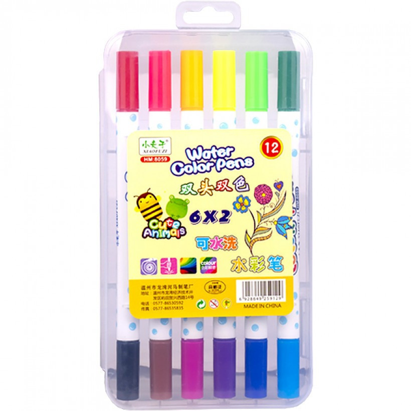 Набор двухцветных фломастеров 6 штук 12 цветов 8059-12 в пластиковом боксе Винница - изображение 2