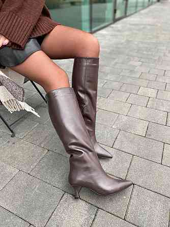 Чоботи жіночі демісезонні весна-осінь на низькому каблуці 6058 шоколадні з натуральної шкіри р. Коломия