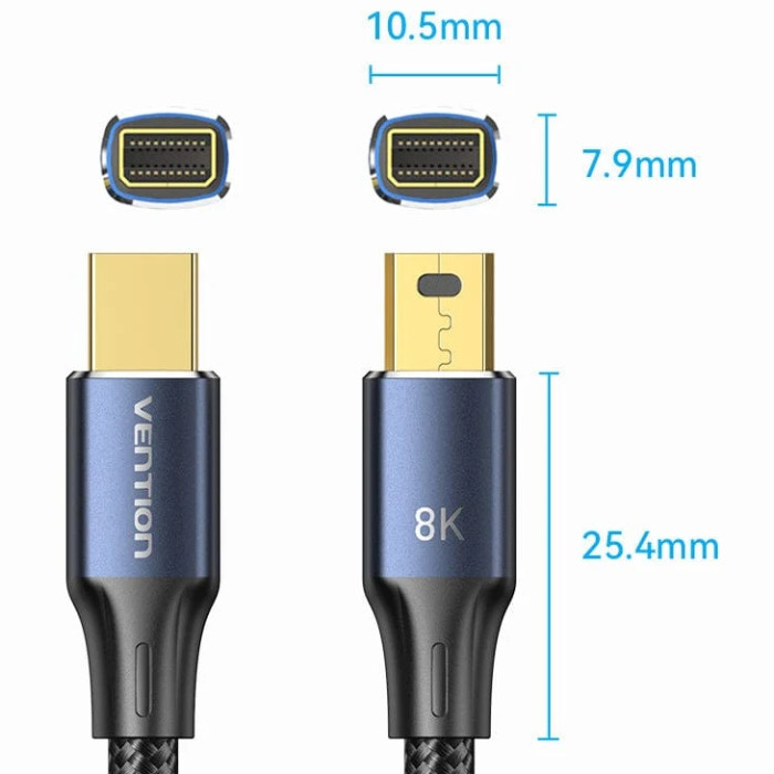 Кабель DisplayPort mini M - mini M 2.0м, V1.4, 8K 60Гц 32.4Gbps Blue Aluminum Alloy, Vention Винница - изображение 4