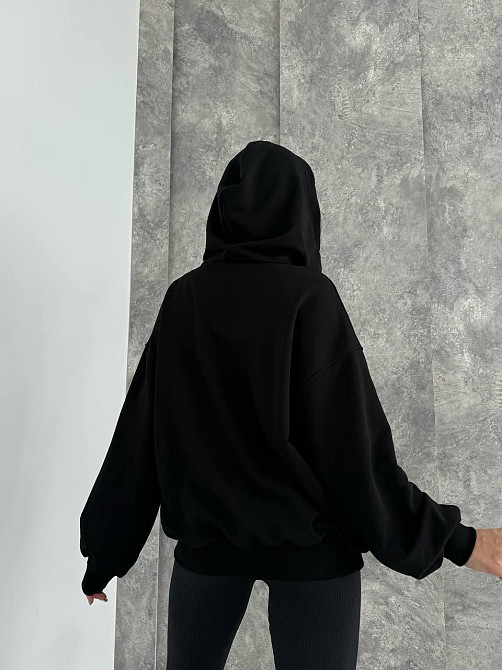 Женская стильная оверсайз худи с капюшоном на молнии петля пенье + турецкая рибана Одесса - изображение 3
