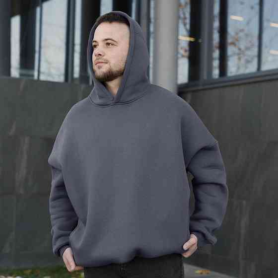 Темно-серое мужское худи оверсайз Pobedov Urbanist. Универсальный размер. Мужское зимнее худи Киев