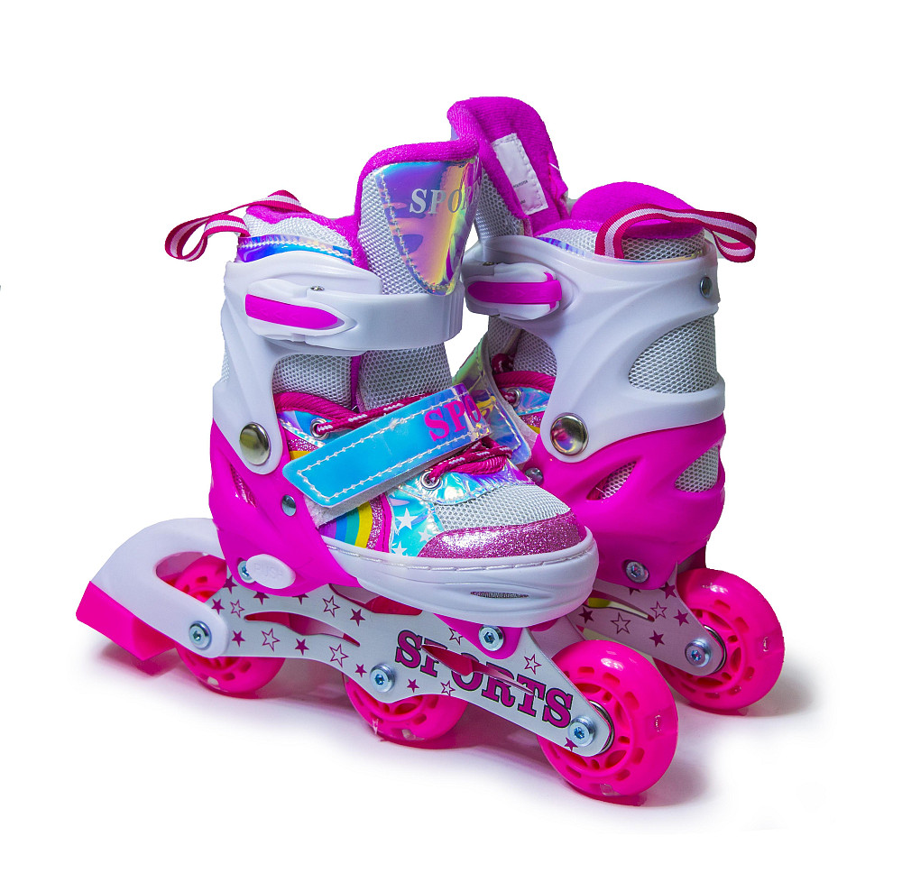 Детские раздвижные ролики Rainbow Scale Sports розовые, размер 26-29. Все колеса светятся Одесса - изображение 3