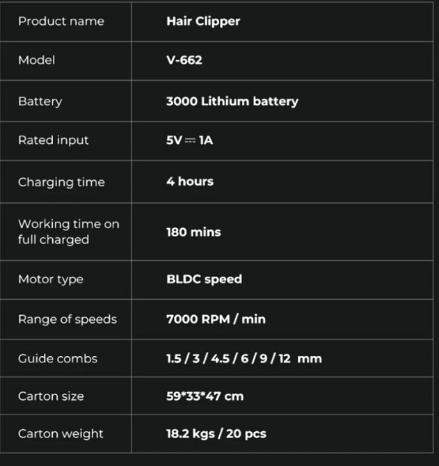 Акумуляторна машинка для стрижки волосся VGR V-662 10 Вт 3000 мАг (6 насадок, LED-дисплей, 7000 об/хв) Одеса - фото 3