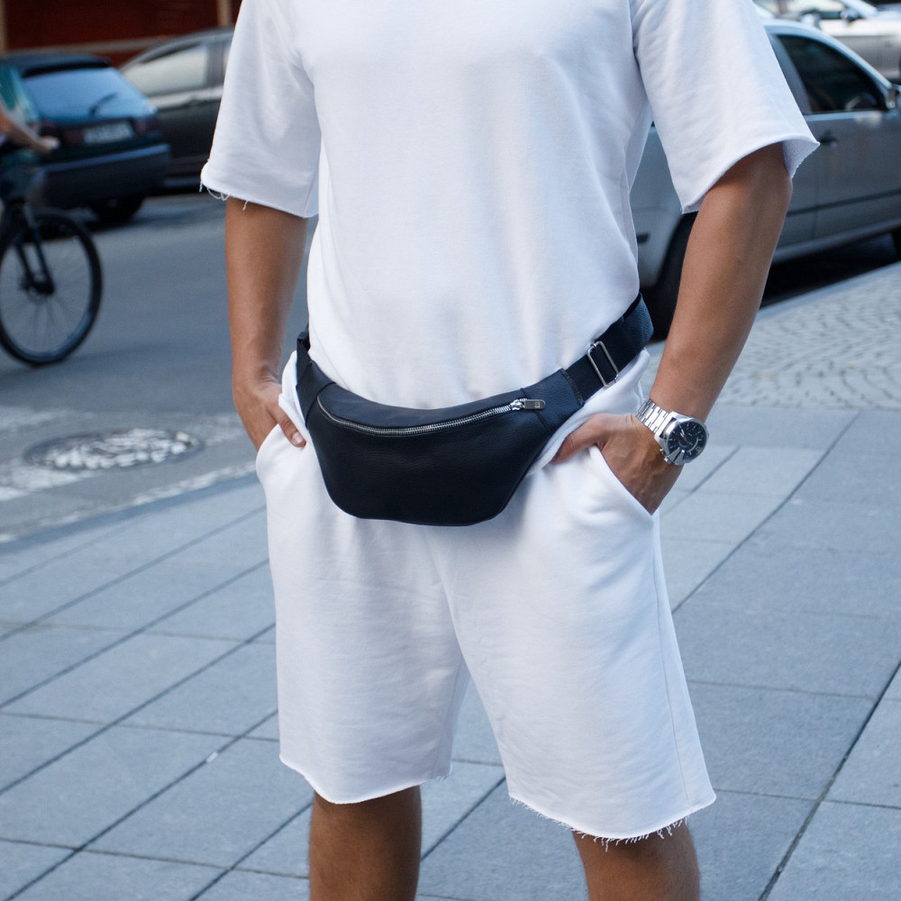 Бананка чоловіча через плече шкіряна стильна, сумка на пояс, чорнаMasterSem Київ - фото 2