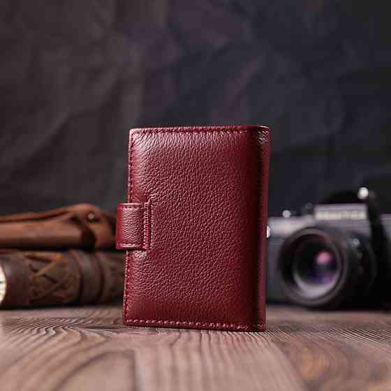 Практична візитниця з натуральної шкіри ST Leather 22468 Бордовий Київ