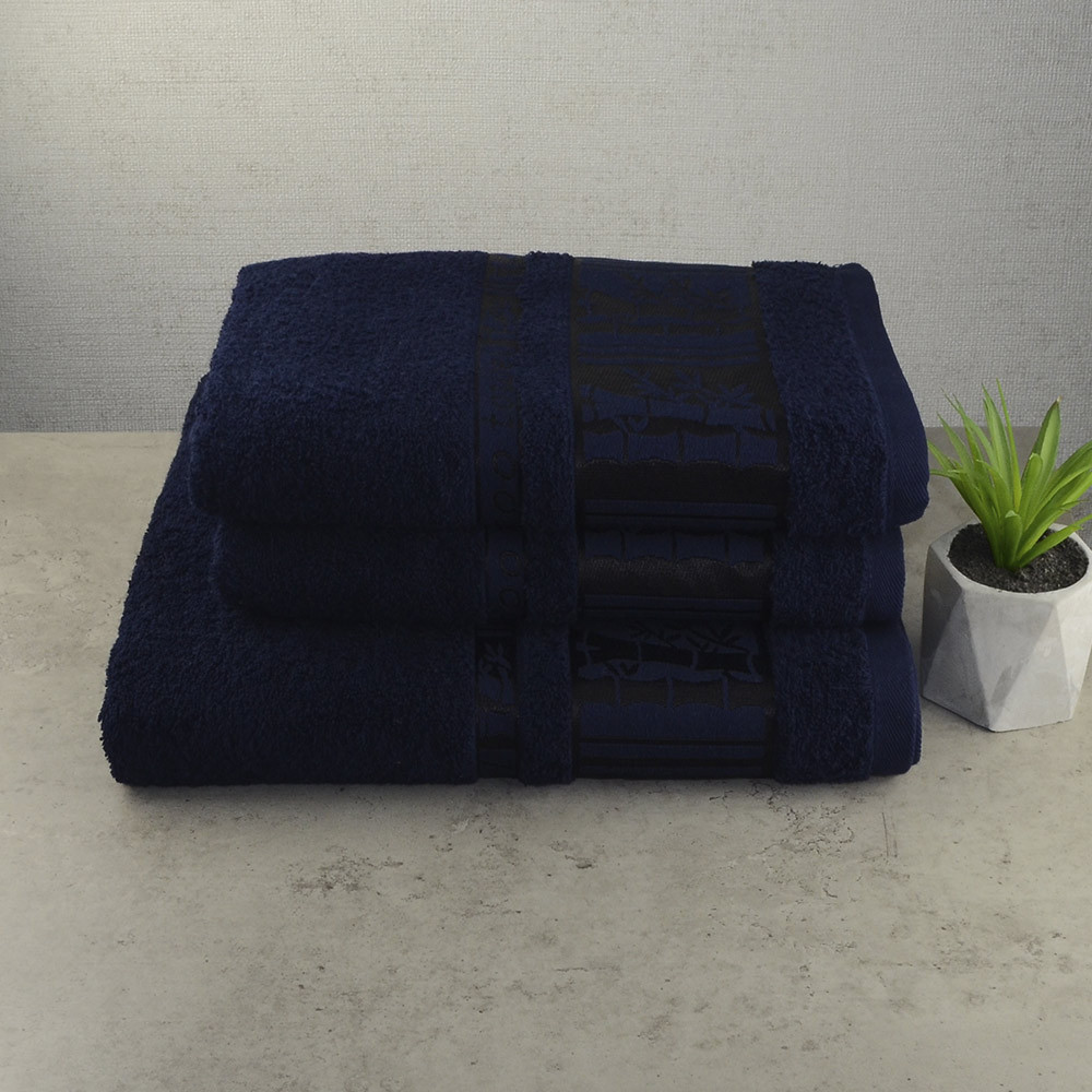 Набір махрових рушників 3шт GM Textile 50х90см, 50х90см, 70х140см BambooN 450г / м2 (Темно-синій) Суми - фото 1