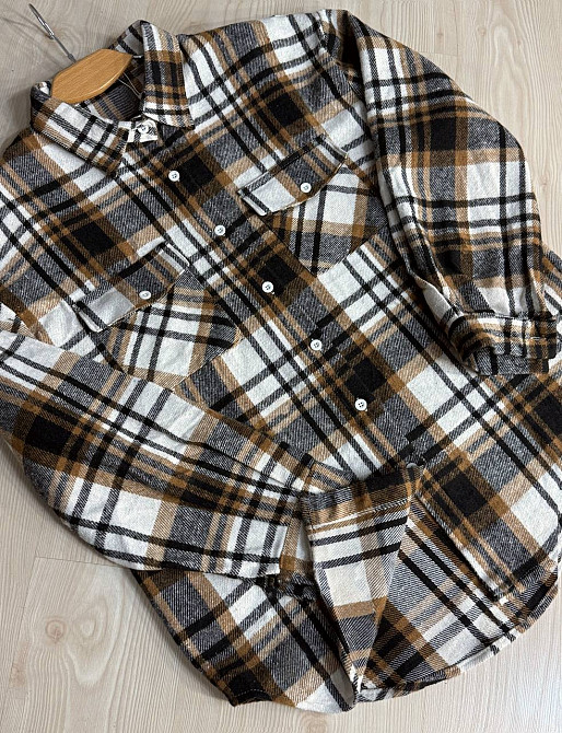 Сорочка жіноча YZY 223 картата оверсайз тепла байка, бежевий, one size Київ - фото 3