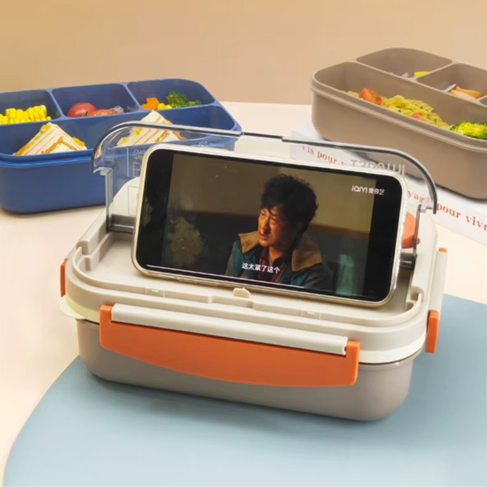 Контейнер, ланч-бокс для гарячої та холодної їжі, судочок з окремими відсіками та столовими приборами для їжі, бежевий Кам'янець-Подільський - фото 7