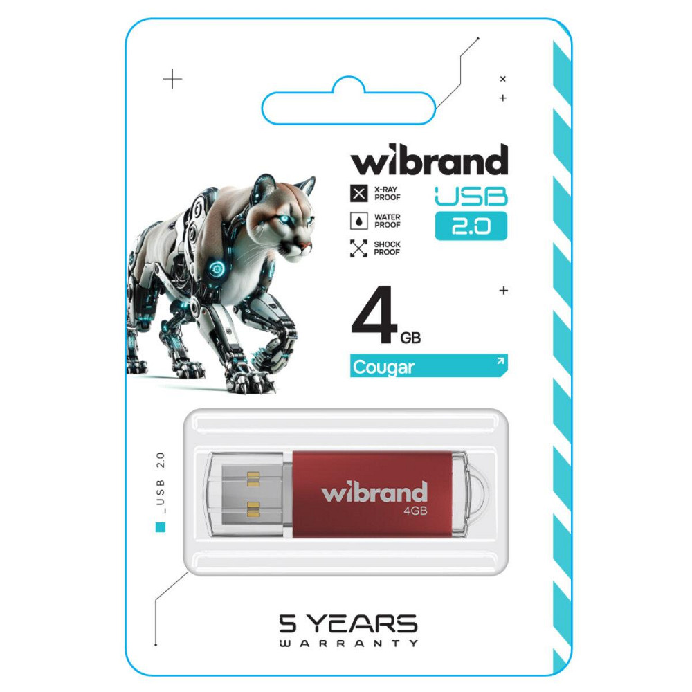 Флешка flash Wibrand USB 2.0 Cougar 4Gb Red WI2.0 / CU4P1R Одеса - фото 2