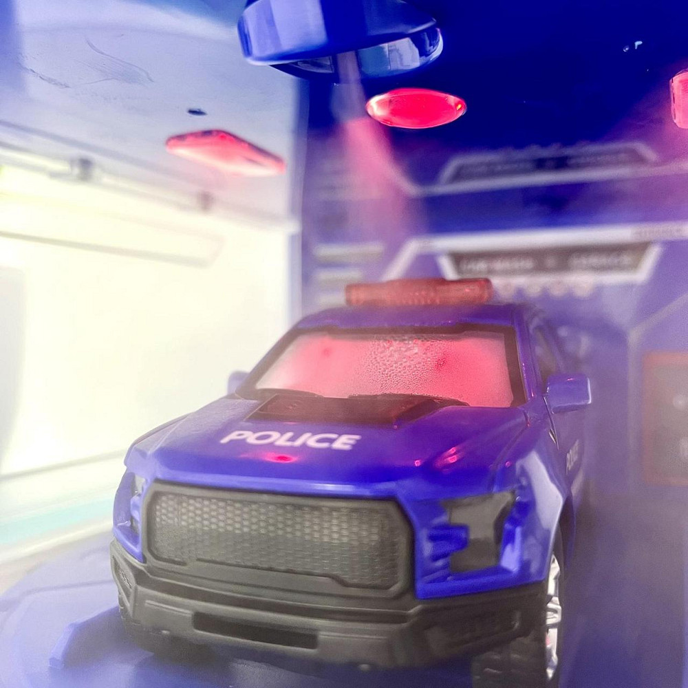 Набір Поліцейський автомийка металопластикова машинка підсвічування парогенератор звуки рухомі елементи мікрофон Синій (CLM 888) Чернигов - изображение 10