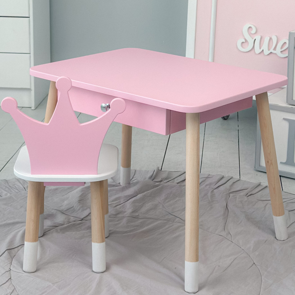 Дитячий стіл і стілець "Корона" рожевий з білим Київ - фото 4
