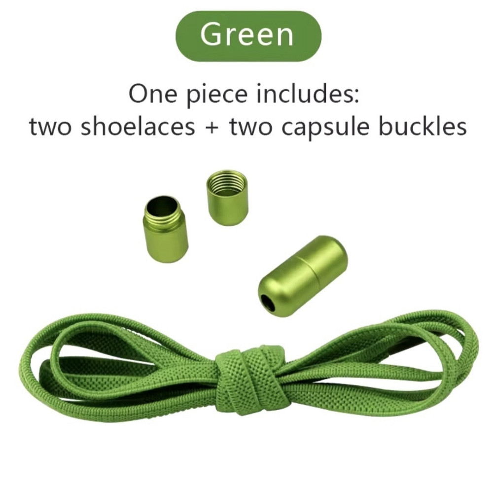 Шнурки еластичні без зав'язок з застібками в один колір Зелений Сміла - фото 1