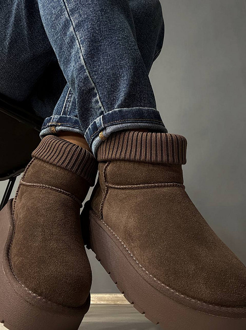 Уггі жіночі Hengji 56-7 з манжетом шкарпеткою на високій підошві коричневі, 37, 23,5 см Київ - фото 4