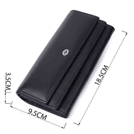 Функциональный женский кошелек с двумя клапанами из натуральной кожи ST Leather 22696 Черный Киев