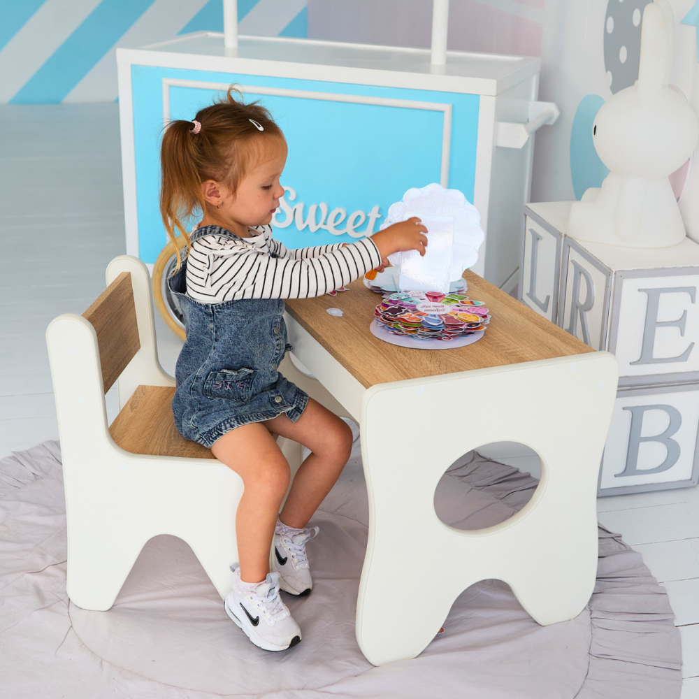 Удобный столик в детскую комнату 70×45×51, детский игральный стол с ящиком, белый с деревом Киев - изображение 7