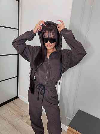 Женский прогулочный спортивный костюм двойка: кофта и штаны микровельвет Шоколадный, 46/48 Одесса