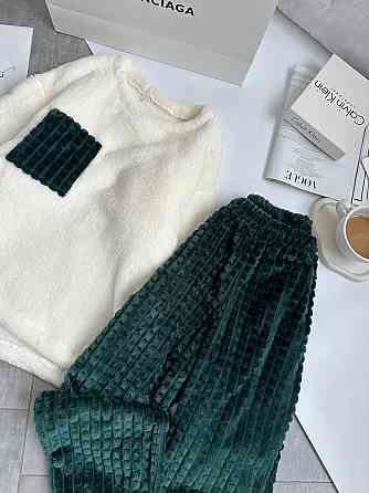 Женская теплая домашняя пижама махра+ махра фактурная смарагдовий, 46/48 Одесса