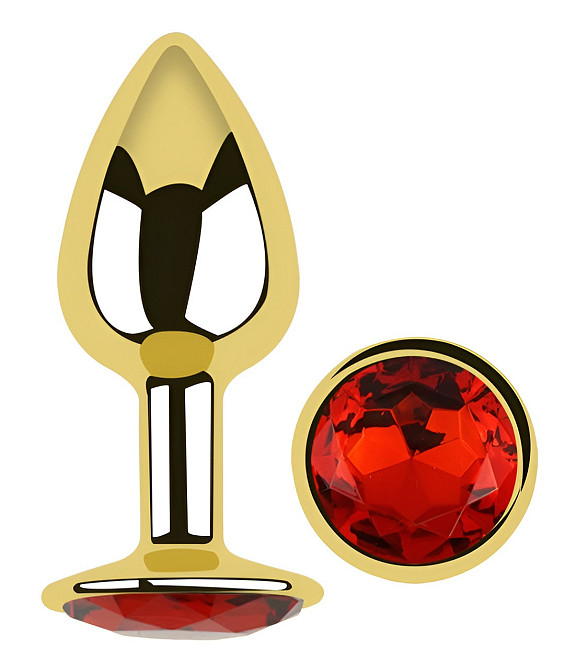 Анальная пробка с кристаллом EGZO - Gold Round Plug Red size S Sex Aura Киев - изображение 2