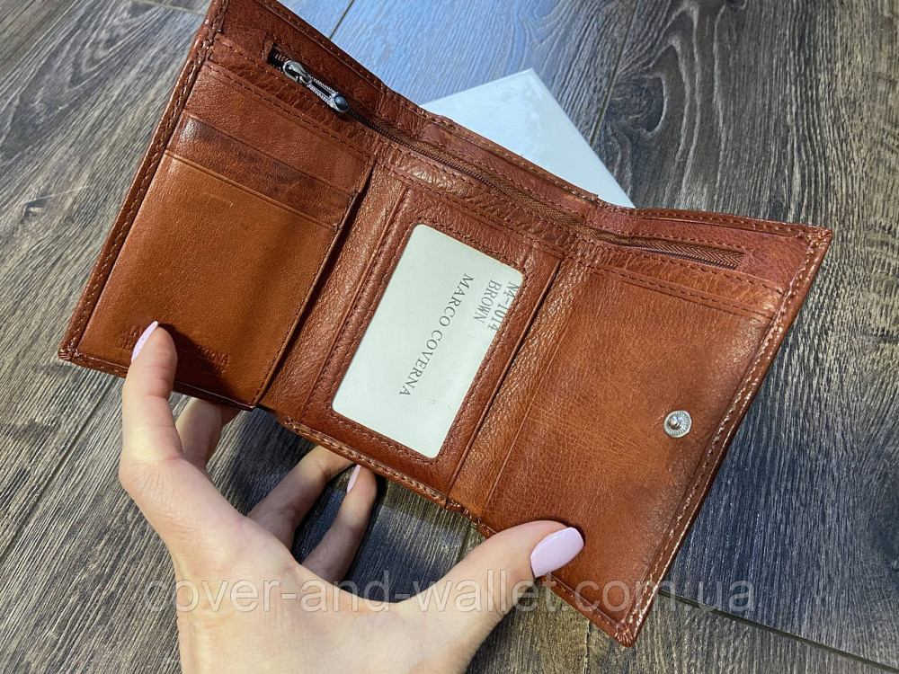 Компактний жіночий шкіряний гаманець з монетницею світло-коричневий Marco Coverna Київ - фото 5