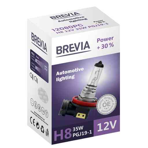 Галогенова лампа Brevia H8 12V 35W PGJ19-1 Power +30% CP Львів