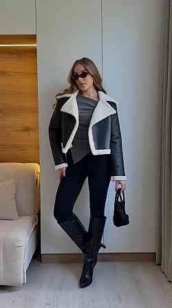 Женская укороченная дубленка в американском стиле Черный, 42/44 Одесса