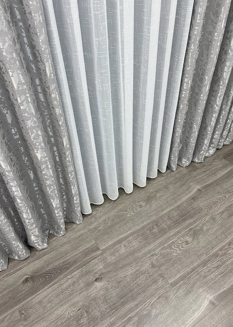 Комплект штор VR-Textil Льон Мармур 150х270 2шт і Тюль 600х270 1263ш-115т Світло-сірий з білим 71-125/5 Київ - фото 8