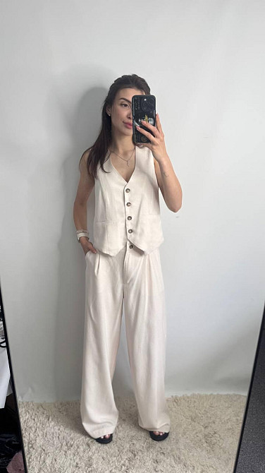 Лляний костюм-трійка в класичному стилі Пудровий XS-S Харків - фото 4