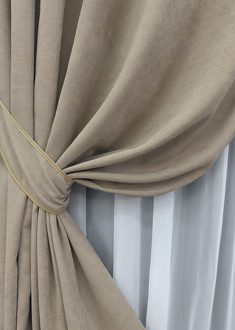 Комплект готових штор VR-Textil Мікровелюр Petek YL № 1708ш Тауп 150х295 см 2 шт (33-0607) Київ - фото 5