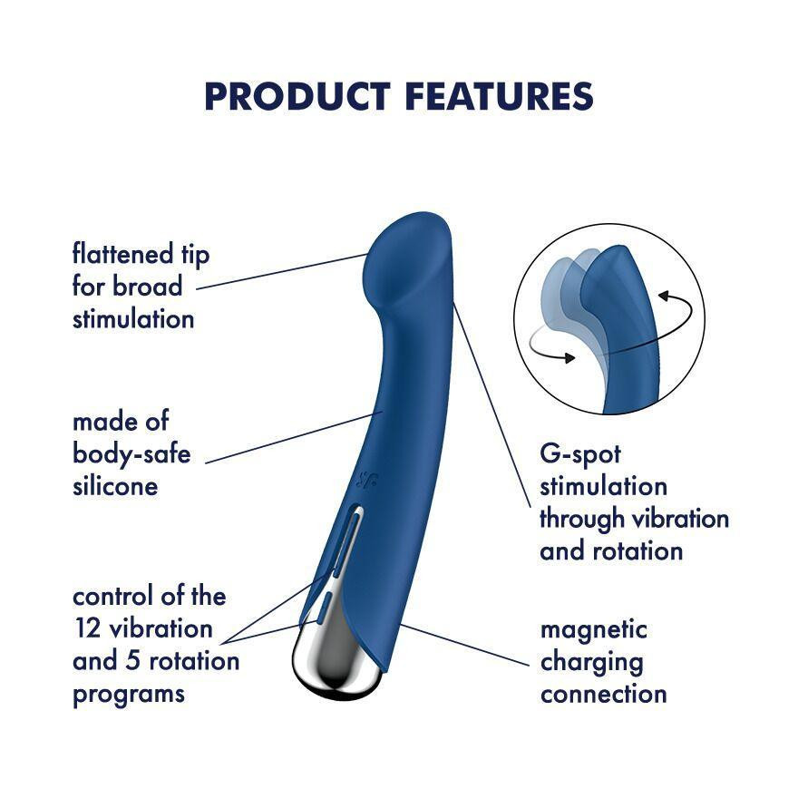 Вібратор з ротацією Satisfyer Spinning G-Spot 1 Blue, плоский майданчик для стимуляції точки G Sex Aura Київ - фото 7