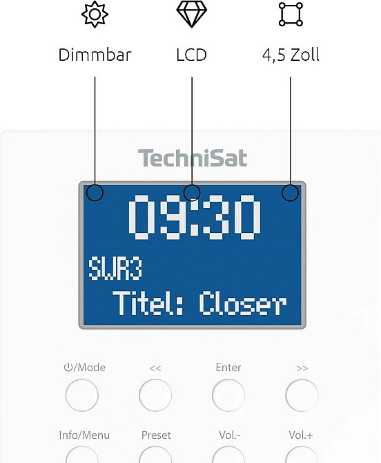 Радіо TechniSat DigitRadio UP1 білий DAB+ FM Bluetooth вбудовуване у подвійний підрозетник з будильником 2 Вт цифрові радіостанції Київ - фото 5