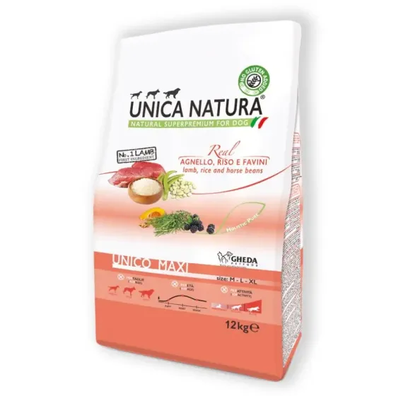 Сухий корм для собак Геда Gheda Unica Natura Unico Maxi корм для великих порід собак (ягня, рис, боби), 12 кг Вінниця