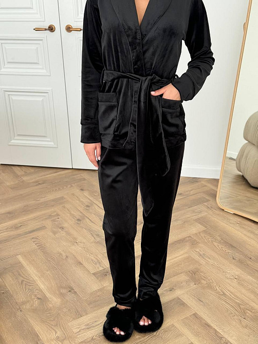 Домашний костюм на запах с поясом Черный 2XL Харьков - изображение 3