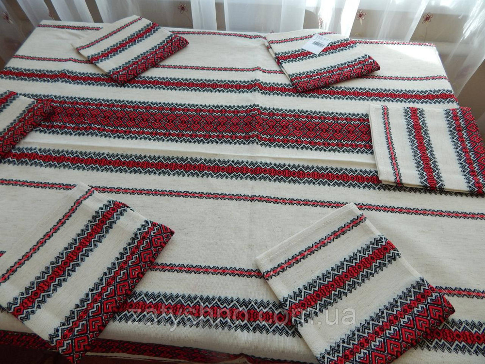 Красный комплект скатерти и салфеток вышитый яркий Киев - изображение 2