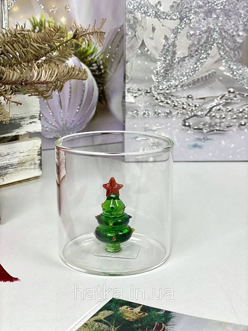 Кухоль чашка подвійне скло Olens "Зелена ялинка" 310 мл Ручне миття 102-1176 Київ - фото 2