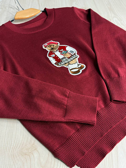 Светр жіночий A-N 2609 з нашивкою ведмедика оверсайз базовий one size, бордовий, one size Київ - фото 20