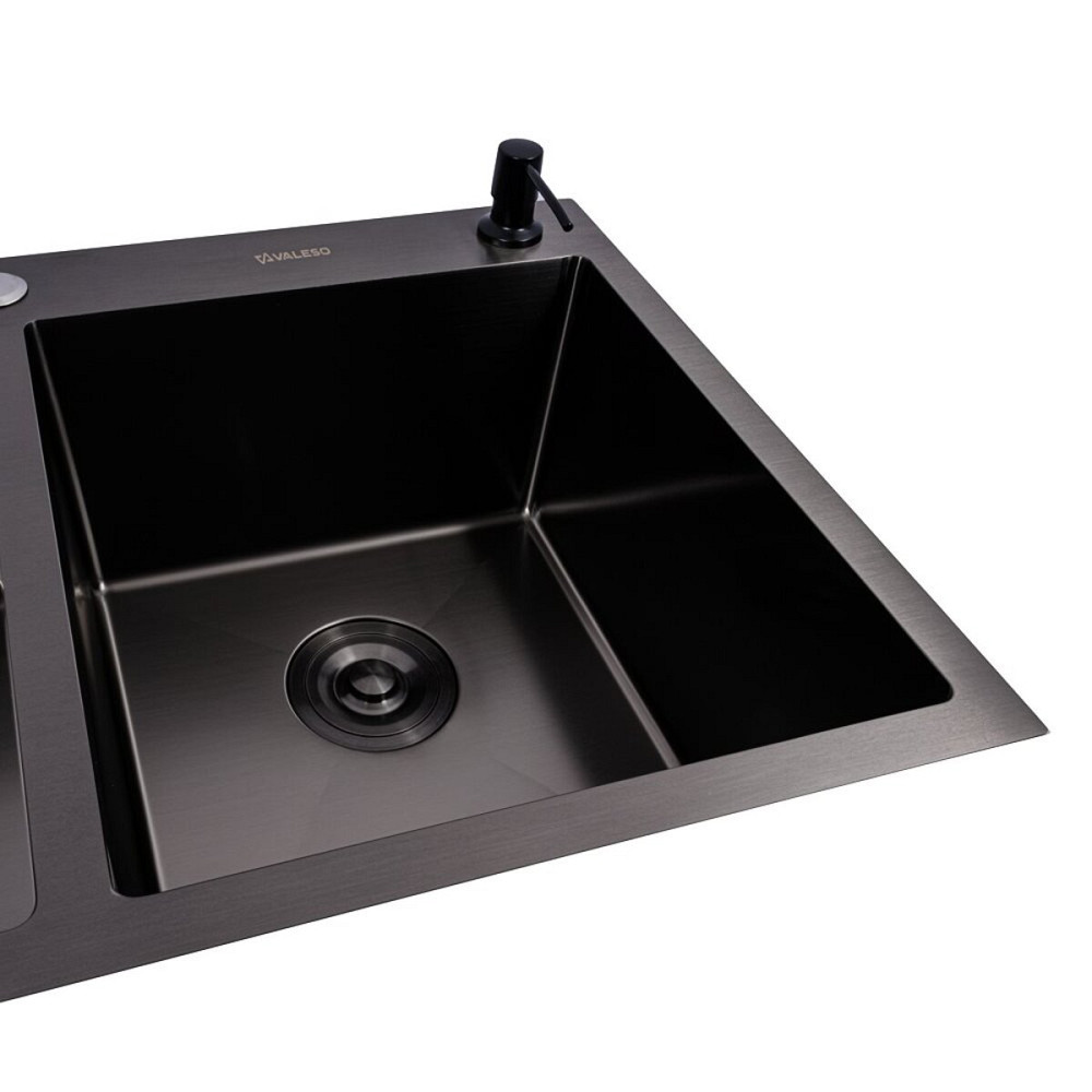 VALESO Кухонна мийка PVD чорна 78*48 VALESO Handmade на дві чаші (3.0/0.8) Коломия - фото 9