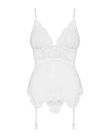 Сатиновый кружевной корсет Obsessive 810-COR-2 babydoll & thong S/M, белый, корсет, танга Sex Aura Киев