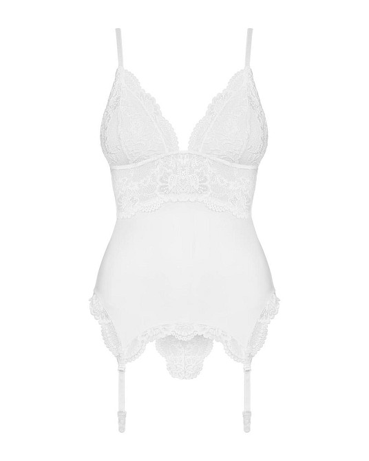 Сатиновый кружевной корсет Obsessive 810-COR-2 babydoll & thong S/M, белый, корсет, танга Sex Aura Киев - изображение 5