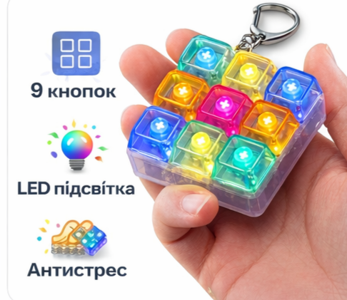 Антистрес клавіші LED (кейкап клікер) на 9 кнопок | Світлодіодний брелок Pop It | Іграшка для рук Киев - изображение 1