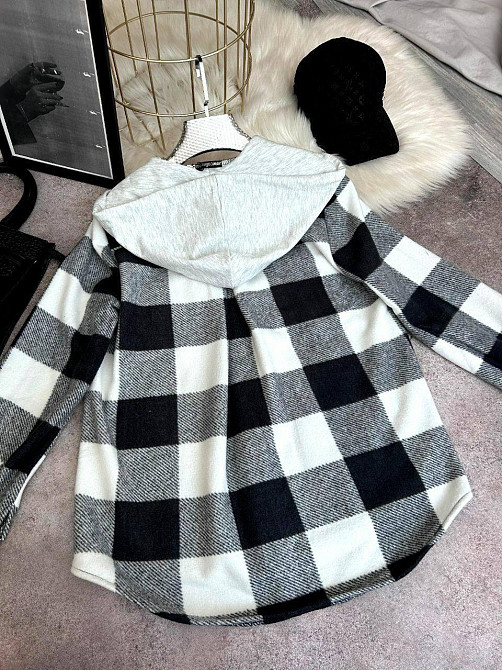 Женская теплая оверсайз рубашка с капюшоном турецкий двусторонний флис Полар Серый, 48/52 Одесса - изображение 4