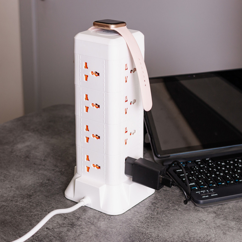 Мережевий фільтр подовжувач 4.8 м з лампою на 12 універсальних розеток з 2 USB 1 Type-C бездротова зарядка HP-5-11MF Київ - фото 2