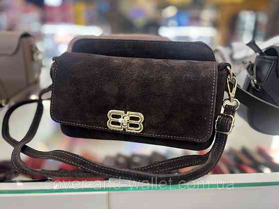 Замшева жіноча сумка крос-боді коричневого кольору Virginia Conti Київ