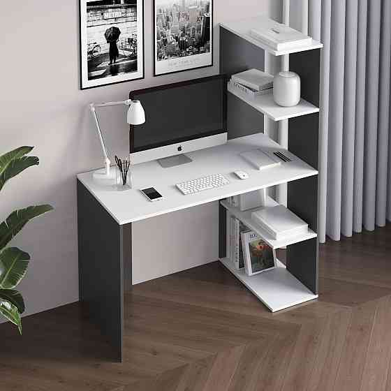 Комп’ютерний стіл VAYS M-17 Антрацит-Білий, письмовий з боковим стелажем зправа, ЛДСП, 120×60×148 см - для дому, навчання, офісу Львів