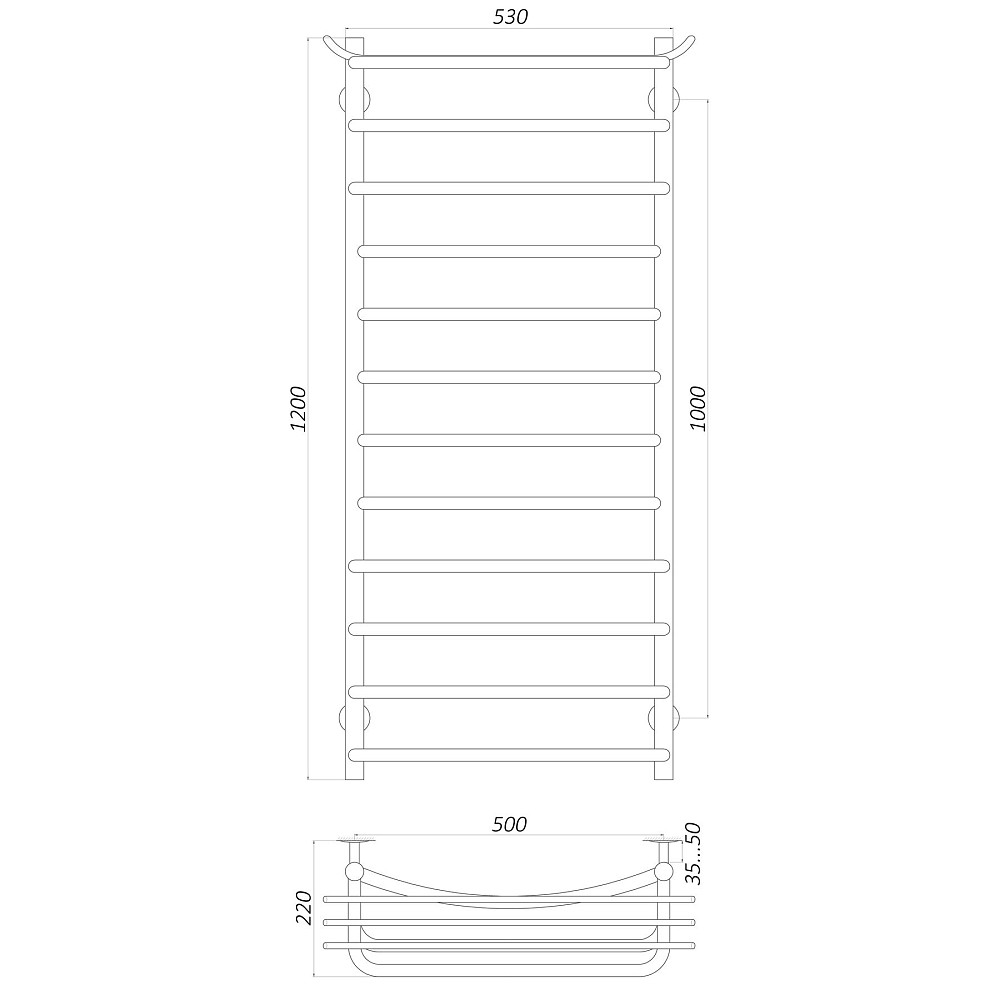 Рушникосушарка UNIO Zp W 1200-500-12 Зета з полицею вода Тернопіль - фото 7