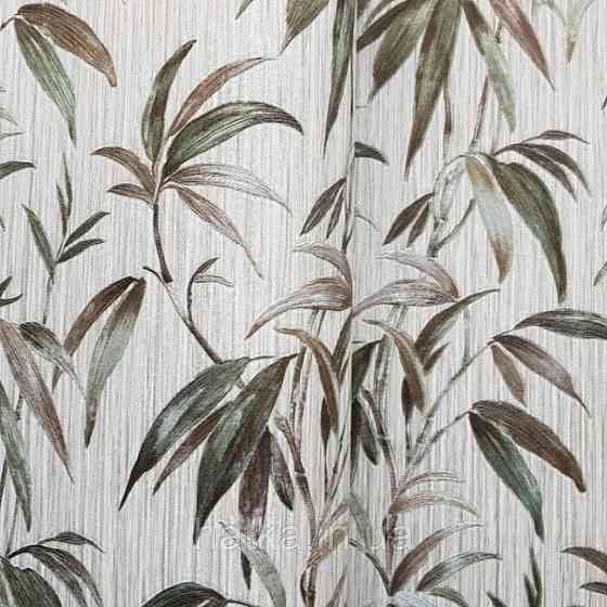 Шпалери вінілові на паперовій основі Zambaiti C88146 ABITAT бамбук листя зелене болотяне на бежевому фоні Київ